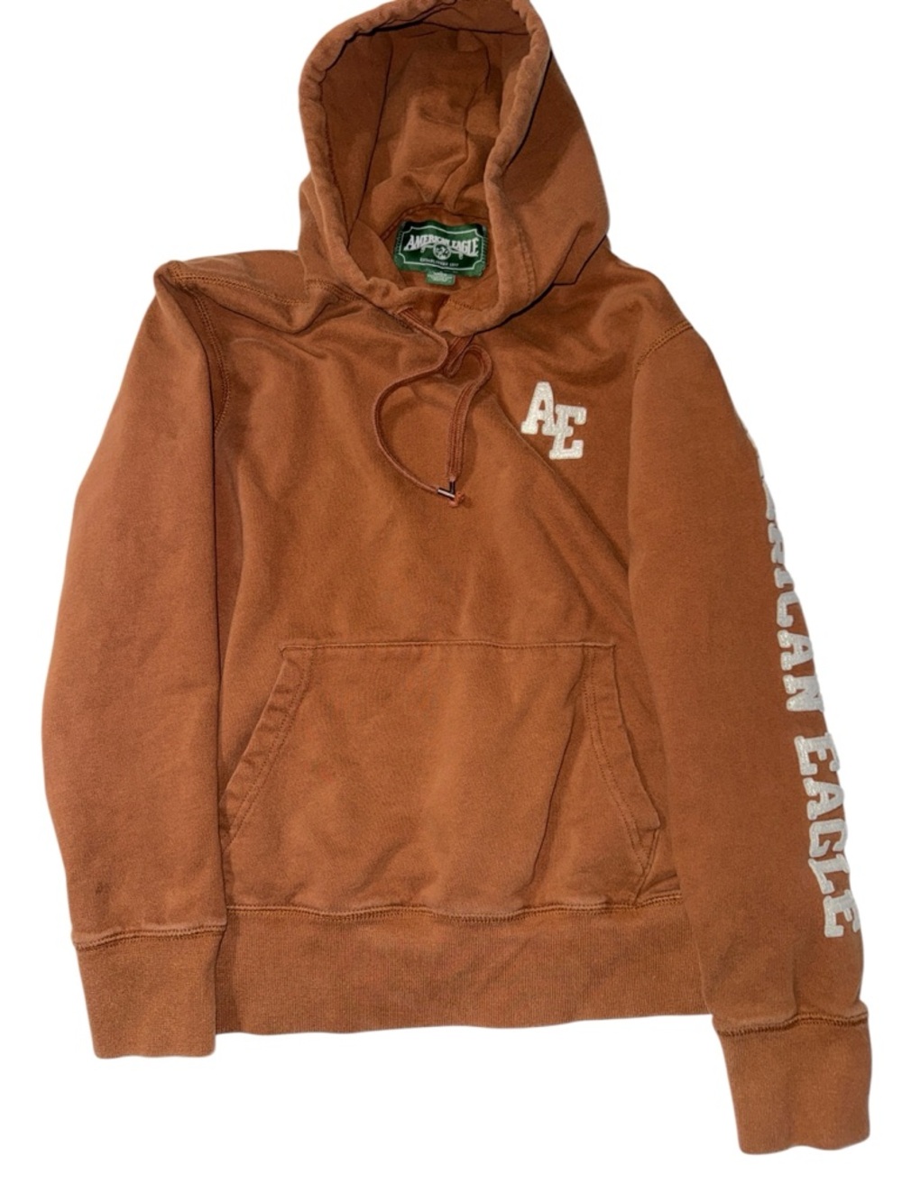 Vintage Y2K American Eagle Spellout Hoodie - Chestnut Brown - Size S